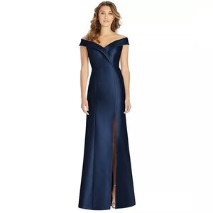 BLACK Alfred Sung Off the Shoulder Satin Gown